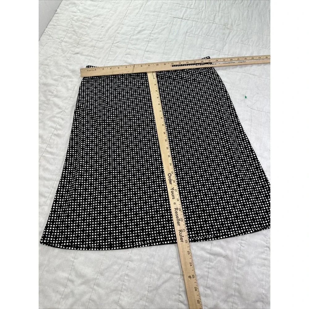 DKNY Skirt Womens Large Black White Polka Dot Pencil Elastic Waist Pull On